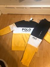 Polo Ralph Lauren Men  s 2-Piece Colorblock Sweatsuit Set L Black/White/Yellow
