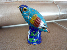 Seltener Cloisonne Fingerhut  Vogel Figur Messing Metall Emaille
