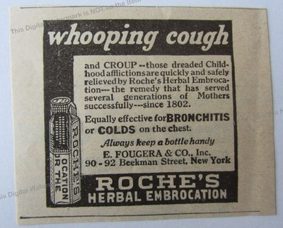 1923 Ad Roche s Herbal Embrocation for Whooping Cough + Croup Remedy E. Fougera 