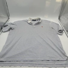 Polo Golf Ralph Lauren Men L Performance Shirt White Blue Stripe Orange Pony