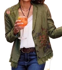 New Sundance Catalog Floral Embroidered Linen Blend “Tonala” Blazer Size L $208