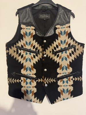 Vintage Curphey Leder und Textil Azteken Weste Größe 42