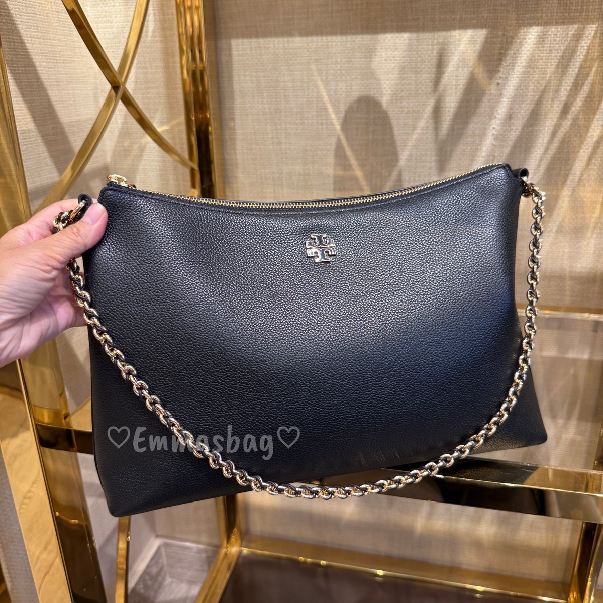 Tory Burch Britten Zip Shoulder Bag 178019 Pebbled leather $525 | eBay
