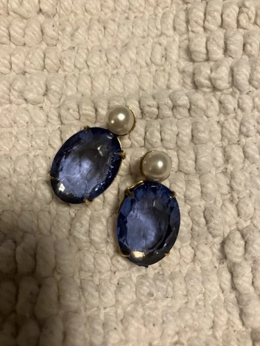 Pearl And Blue Colored Stone earrings Vintage Costume Jewelry
