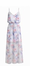 Guess Women’s Medium White Sleeveless Floral Maxi Dress Sheer Overlay