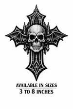 Gothic Skull Cross Embroidered Iron-On Patch 3-8in Dark Biker Design