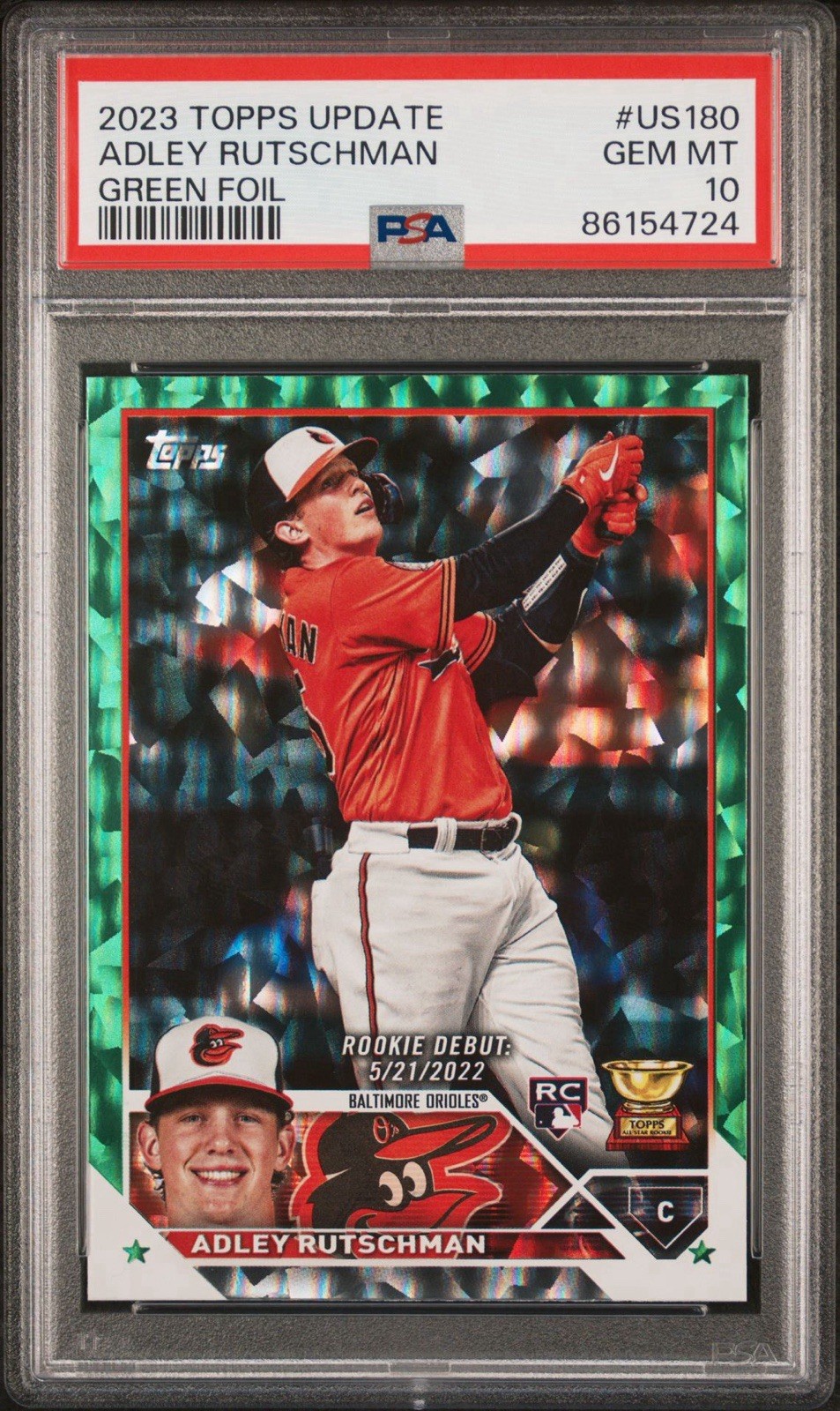 2023 Topps Update Adley Rutschman Green Foil Rookie Debut RC /499 PSA 10