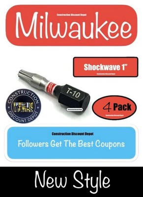 Pack of 4 Milwaukee Tool Shockwave Impact Torx T-10 T10 Insert Drill Bits 1''