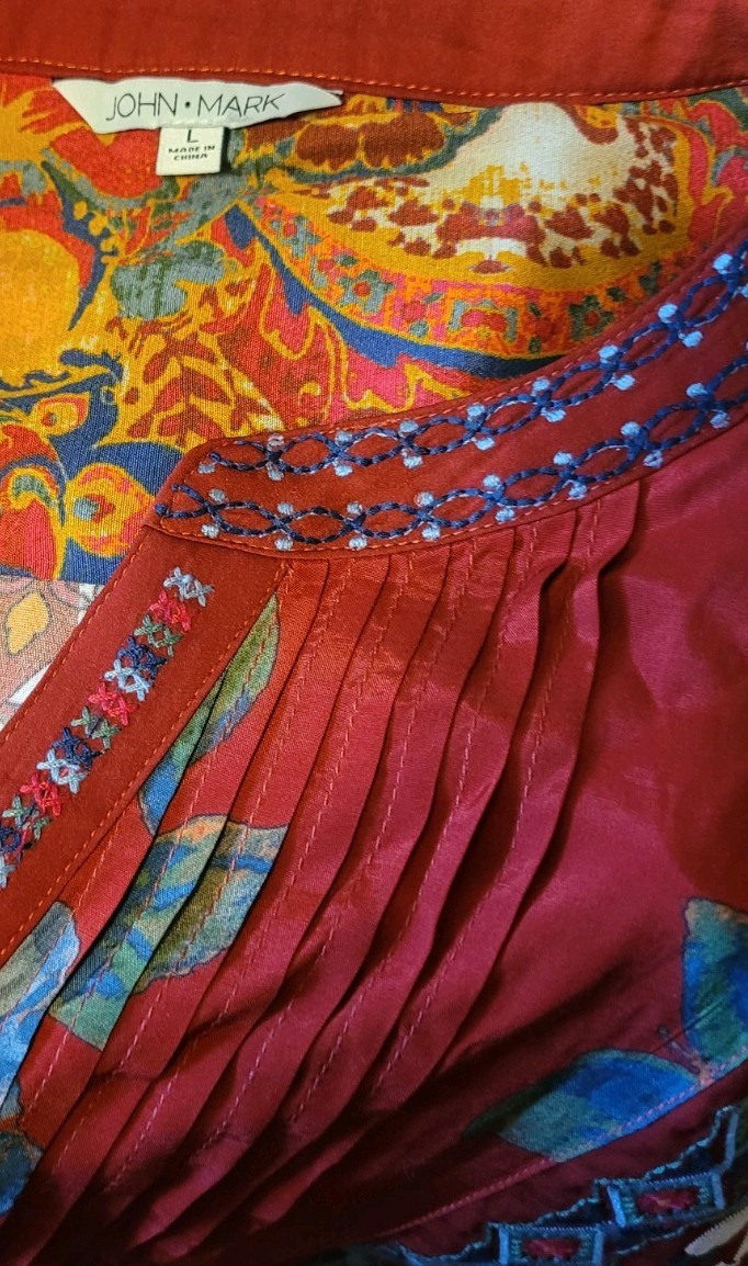 John Mark Embroidered Multi Patch V-Neck 3/4 Slee… - image 5