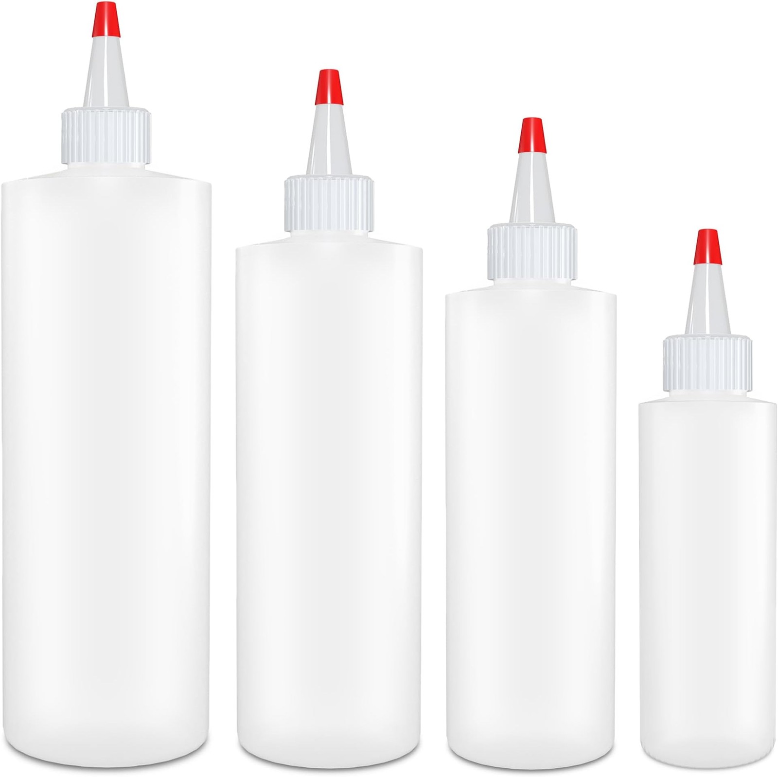 Squeeze bottles set of 4 sizes 16 12 8 4 oz food grade BPA free leak proof