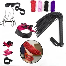 Restraint-Spanking-Paddle-Whip-Handcuffs-Ankle-Cuffs-Eye Mask-Rope-Bondage-BDSM