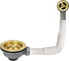 Polished Gold Kitchen Sink Waste kit, Round Overflow,114mm Kitchen Sink Straine