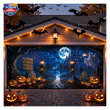 Halloween Garage Door Cover 7 X 16 Ft, Halloween Decorations for Garage, Spooky