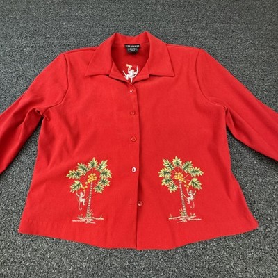 Citi Dress Shirt Womens 10 Embroidered Monkey Palm Tree Button Up Tropical Art