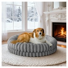 BALANCE 36 inch Donut Dog Bed, Large Orthopedic Calming Washable AntiSlip, Gray