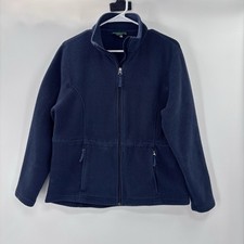 LL Bean classic Fleece Jacket Full Zip Mock M black Petite Outdoorr gorpcore