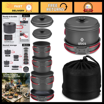 Compact Camping Cookware Set - Durable Pots & Pans for Outdoor Cooking, Hiking,