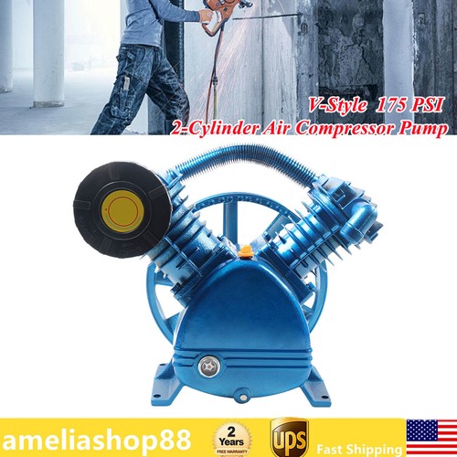 5HP V Style 2-Cylinder Air Compressor Pump Motor Head Double Stage 175PSI