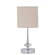 Lampada da tavolo moderna cromata 35 cm luce comodino design gioiello paralume lino naturale