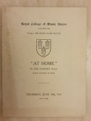 ROYAL COLLEGE OF MUSIC UNION AT HOME / A MUSICAL EVENING BETTY JACKSON JANE VOWL