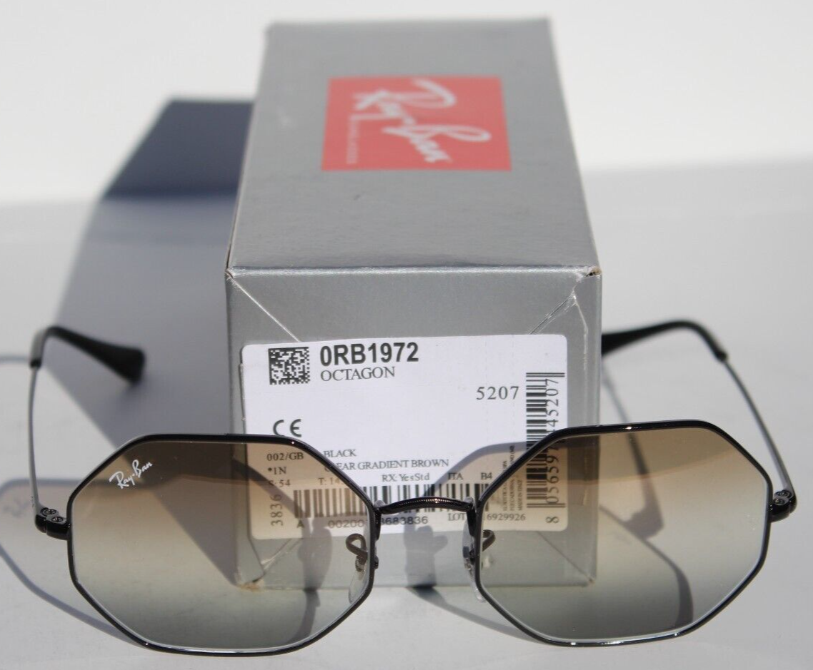 RAY-BAN RB1972 Sunglasses Octagon Black/Clear Gradient Brown 002