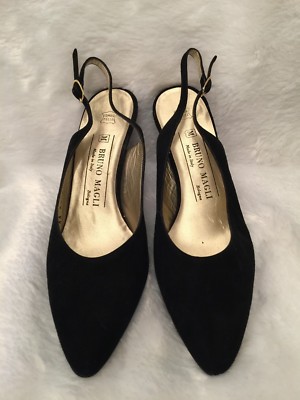 Bruno Magli Womens Slingback Heels Size 8.5AA Black Velvet Italian Leather Pumps