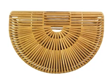 Bamboo slatted purse wood handbag half-moon 12 x 8" Bag