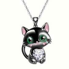 Cute Black Cat Kitten Pendant Necklace Jewelry