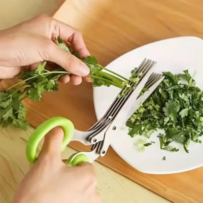 Kräuterschere Mit 5 Klingen – Edelstahl, Inkl. Reinigungskamm & Schutzhülle, Für Küche & Kräuter