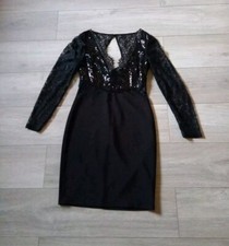 Lipsy Black Lace & Stretch Sequinned Bodycon Dress Michelle Keegan Party UK12