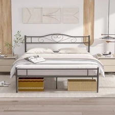 Twin Full Queen Metal Bed Frame Steel Slats Support with Headboard and Footboard