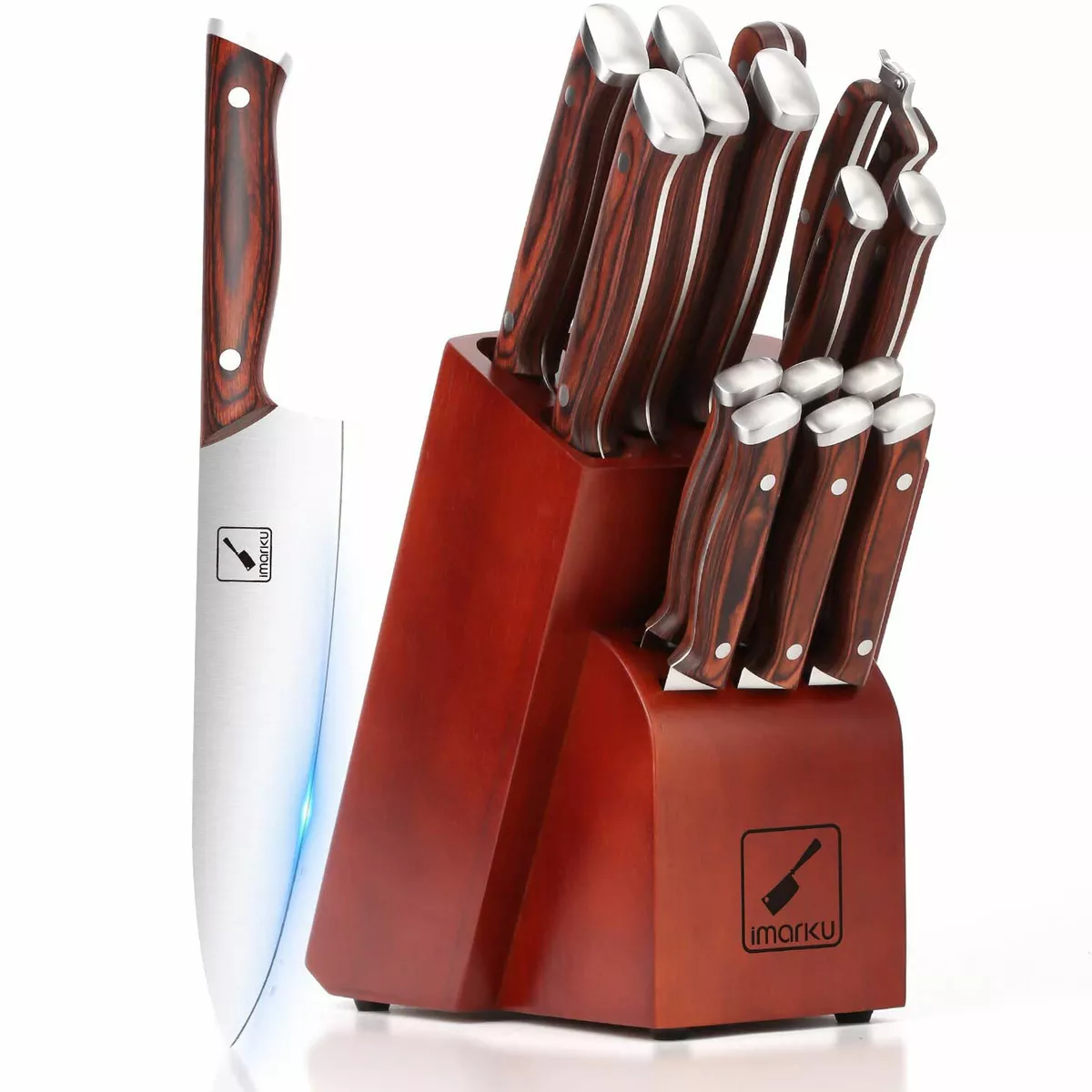 imarku Professional Kitchen Knife Set with Block 15-Piece Silver Knife Set with Block