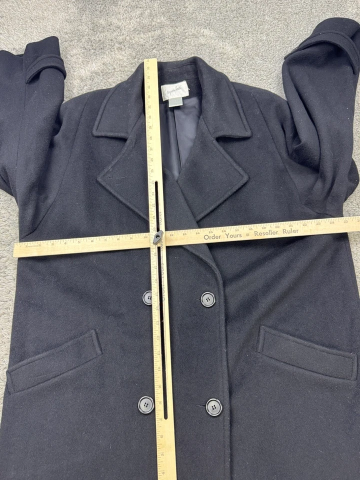 Jacqueline Ferrar Trench Coat Women 14 Black Wool Double Breasted Old Money Vtg - Image 4 of 4