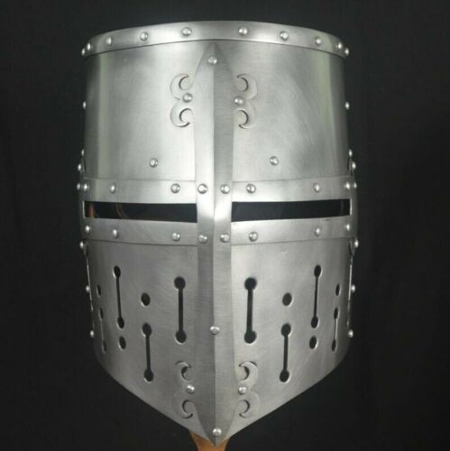 Medieval Iron Crusader/Roman/Spartan/Gladiator Knight Armour helmet+Free Stand - Afbeelding 1 van 4