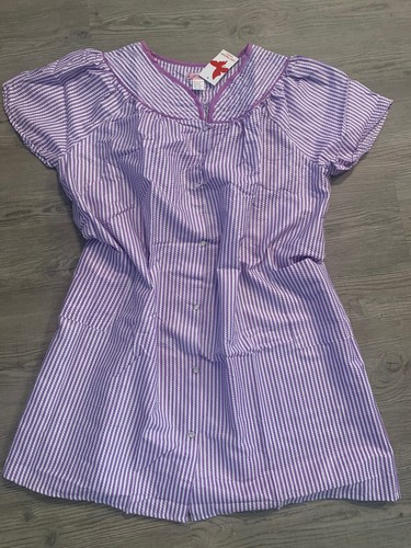 Lati Fashion Womens House Dress Purple Stripe Short Sleeve 3X New WT Snap Front