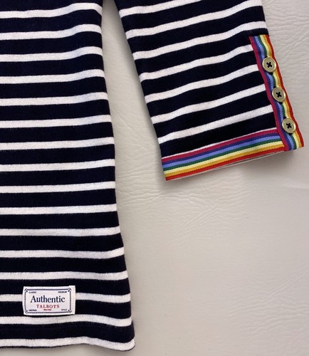 Talbots Plus Sz X Navy Blue Stripe Cotton Knit Top Rainbow Ribbon Cuff Detail - Picture 4 of 5
