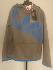 NWT Under Armour Cold Gear Boys YSM Gray Hoodie w/kangaroo pocket Emble MSRP 40