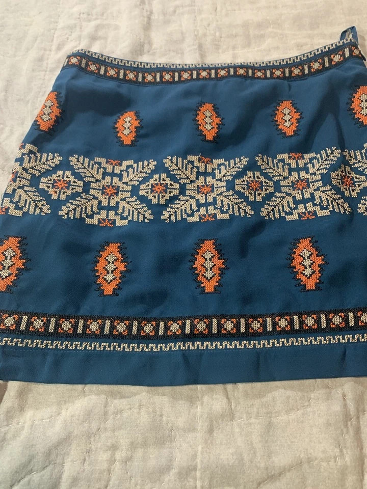 Ya Los Angeles Women Geometric Design Blue & Coral Casual Skirt Sz Small - Image 4 of 4
