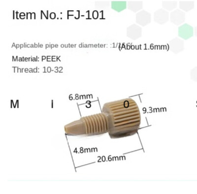 10pc 1/16'' round [FJ-101】PEEK tube fitting hand tight fitting two #F2