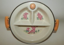 Vintage Porcelain Childs Warming Dish Plate - Little Bo Peep - 3 Compartments