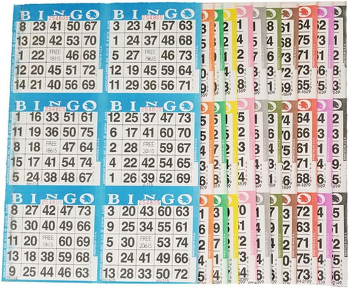 Carte da gioco in carta da bingo - 6 carte - 10 fogli da bingo - 100 libri - 10 colori, realizzate - Foto 5 di 12
