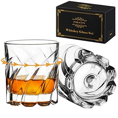  Spinning Whiskey Glasses Set of 2, Rotatable Old Fashioned Glasses, Cocktail 