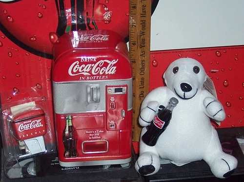 COCA - COLA TIN STUFFED BEAR AND MAGNET