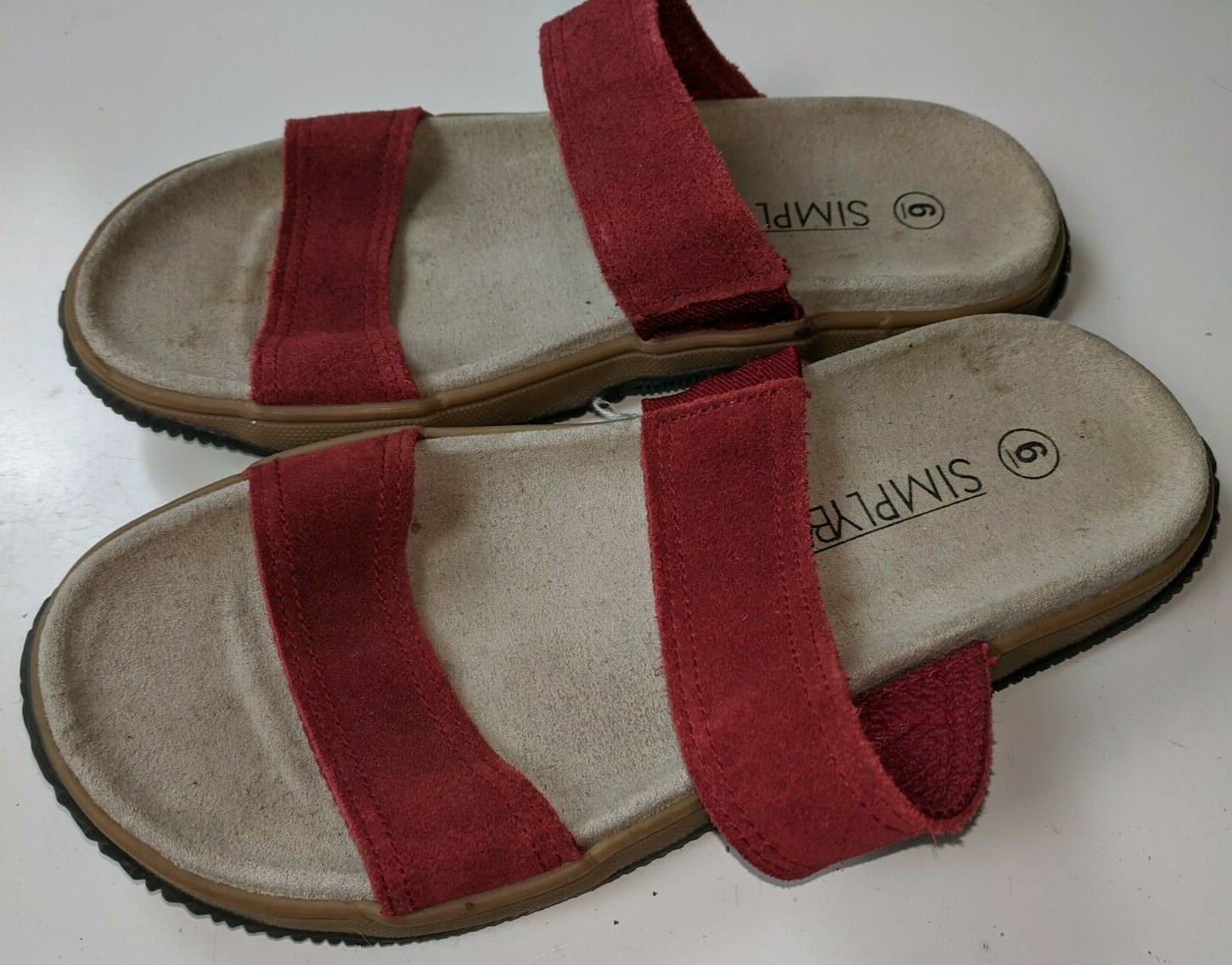SIMPLY BASIC RED FABRIC 2 STRAP SLIDES FLATS SAND… - image 4