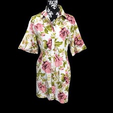 NWT Women’s Cotton Denim Floral, Full Button Mini Shirt Dress w/Wide Sleeve SZ 6