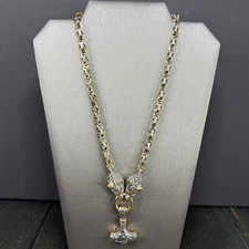 Viking Two Tone Mens  Necklace w/ Fenrir  Wolves Mjölnir Pendant Byzantine Chain