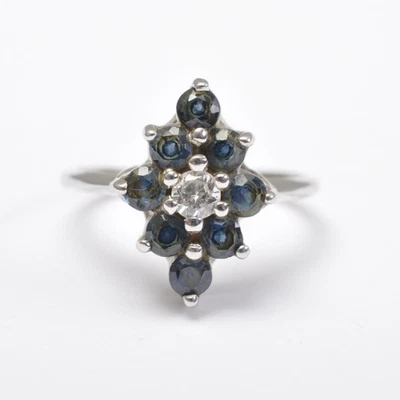 Vintage Saphir Bague à Diamant,14 Carat / 585er or Blanc,Ringweite 49,Trubrite - Photo 1/4