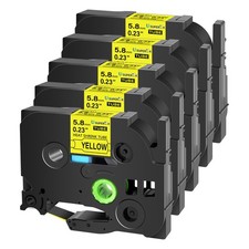 5PK Black on Yellow 6mm Fits Brother P-Touch Ratio 2:1 HSe-611 Heat Shrink Tube