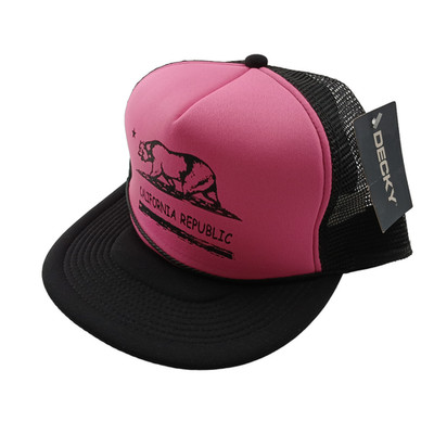 California Republic Hat Decky Snapback Trucker Cap Mesh Bear Logo - Black, Pink