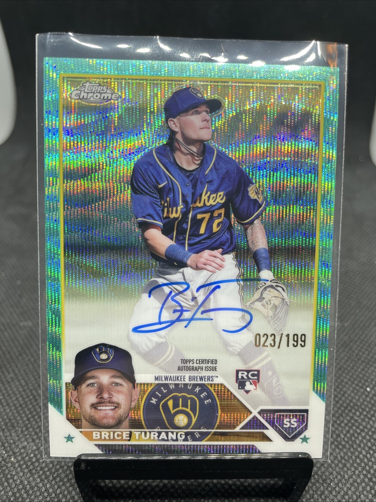 2023 Topps Chrome-Brice Turang-Rookie Auto #RA-BT Aqua Wave Refractor /199